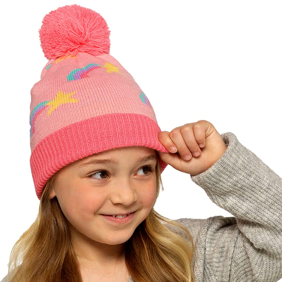 Mädels Regenbogen-Mütze mit Bommel | Warme Wintermütze für Kinder mit Pompon - Image 5