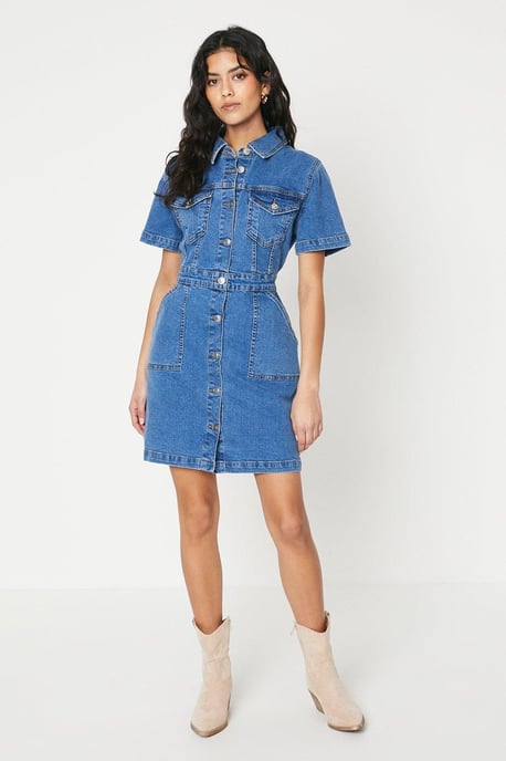 Petite Denim Short Sleeve Mini Dress - Image 2