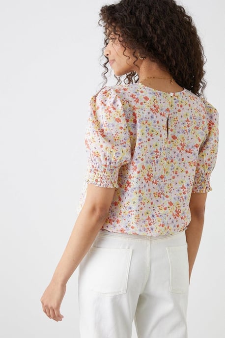 Multi Ditsy Shirred Hem Blouse - Image 3