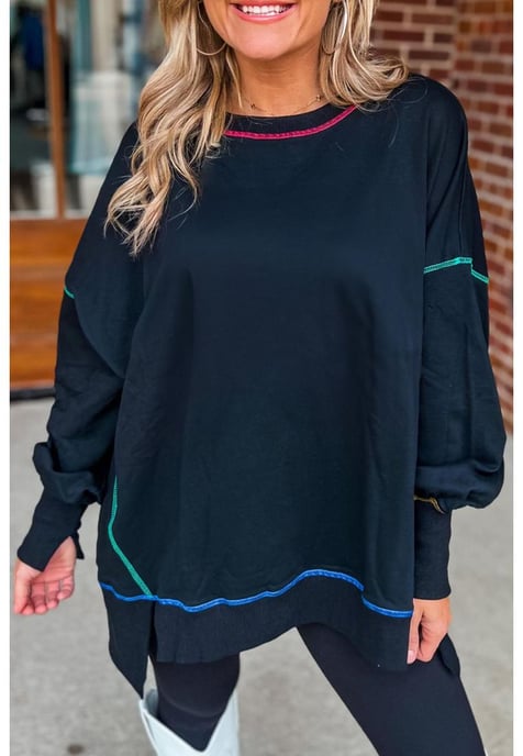 Azura Exchange Schwarzes Sweatshirt mit Kontrastnähten und Split-Design - Image 1
