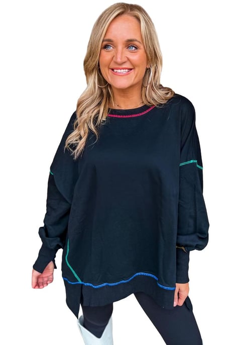 Azura Exchange Schwarzes Sweatshirt mit Kontrastnähten und Split-Design - Image 2