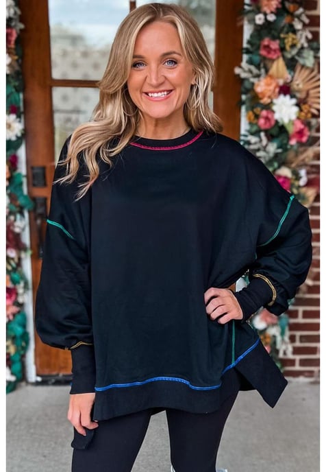 Azura Exchange Schwarzes Sweatshirt mit Kontrastnähten und Split-Design - Image 3