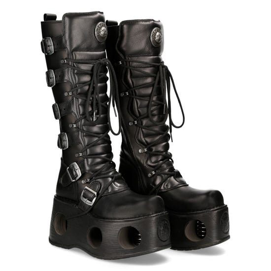 New Rock M-272-S2 Neptuno Metallic Kniehohe schwarze Gothic-Stiefel aus Leder - Image 3