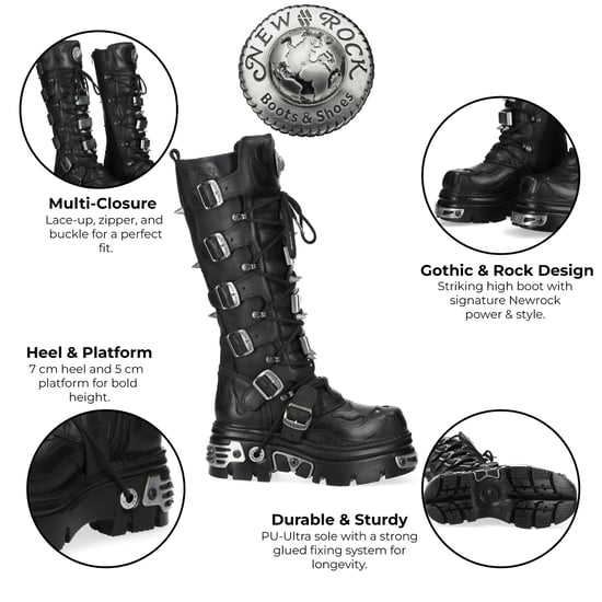 New Rock M-161-C10 Kniehohe Gothic-Stiefel aus schwarzem Leder mit Spikes - Image 2