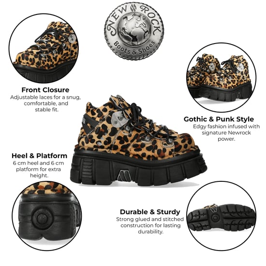 New Rock M-106-C192 Gothic-Stiefeletten aus Leder in Leoparden-Braun - Image 2