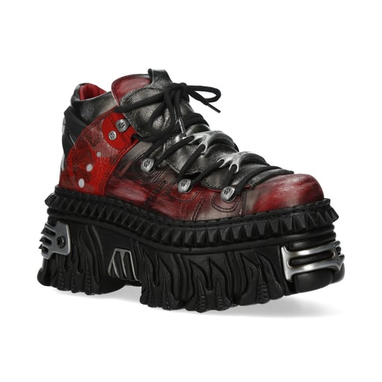 New Rock M-WALL106N-C17 Rot Silber Leder Gothic Urban Rock Stiefeletten - Image 1
