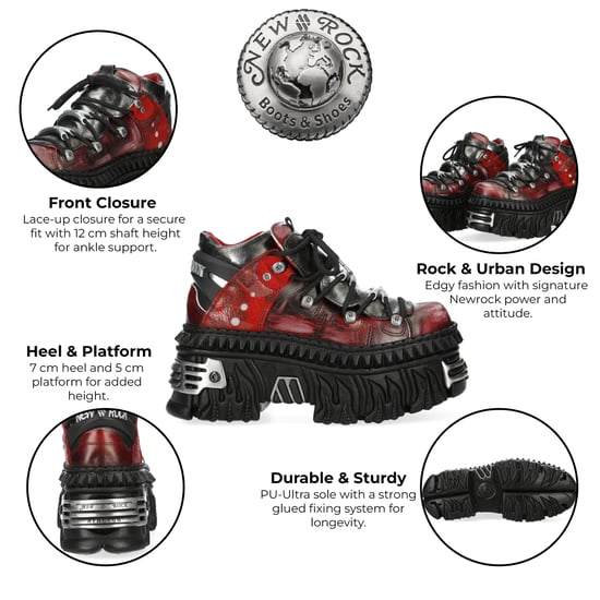 New Rock M-WALL106N-C17 Rot Silber Leder Gothic Urban Rock Stiefeletten - Image 2