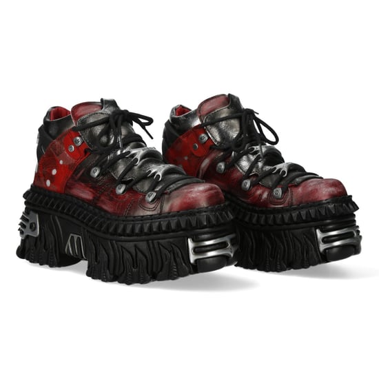 New Rock M-WALL106N-C17 Rot Silber Leder Gothic Urban Rock Stiefeletten - Image 3