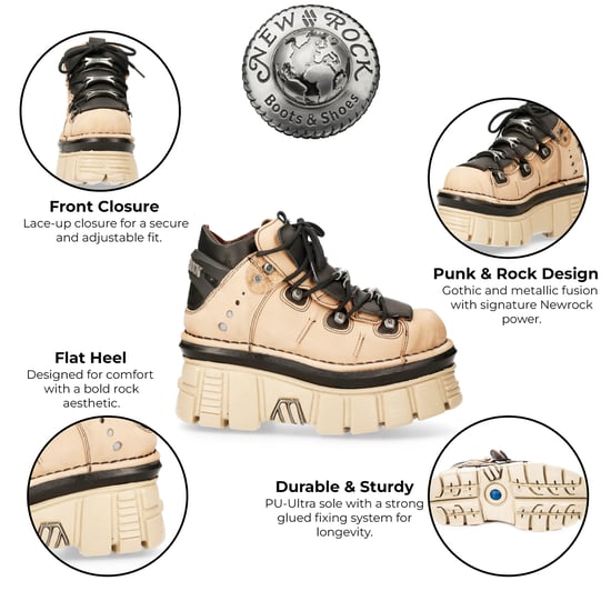 New Rock M-106-S40 Beige Gothic-Stiefeletten aus Leder mit Plateau - Image 2