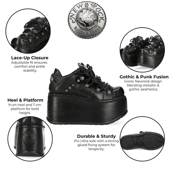 New Rock M-120N-C96 Gothic-Stiefeletten aus schwarzem Leder mit klobiger Plateausohle - Image 2