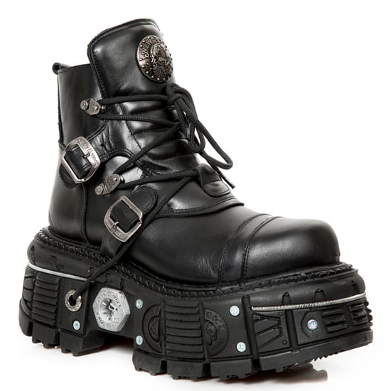 New Rock M-TANK007-S1 Gothic Combat Plateau-Stiefeletten aus schwarzem Leder - Image 1