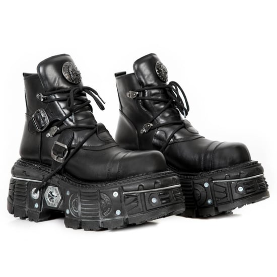 New Rock M-TANK007-S1 Gothic Combat Plateau-Stiefeletten aus schwarzem Leder - Image 3
