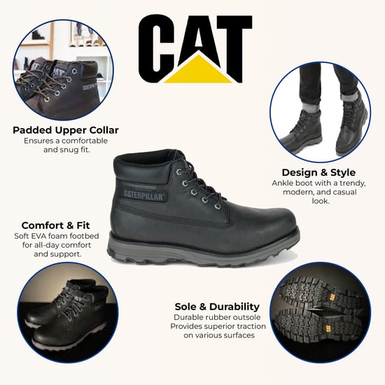 Caterpillar Herren Founder Ankle Boots aus schwarzem Leder für den Alltag - Image 2