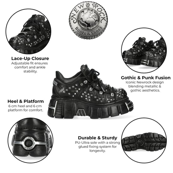 New Rock M-120NR-C1 Gothic Plateau-Stiefeletten aus schwarzem Leder - Image 2