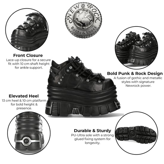 New Rock M-106-C181 Schwarze Gothic Punk-Stiefeletten mit klobiger Plateausohle - Image 2
