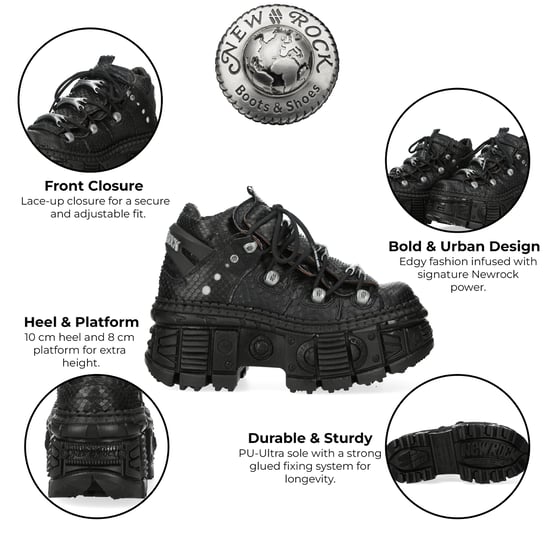 New Rock M-106WALL-C65 Python Schwarze Leder Plateau Stiefeletten - Image 2