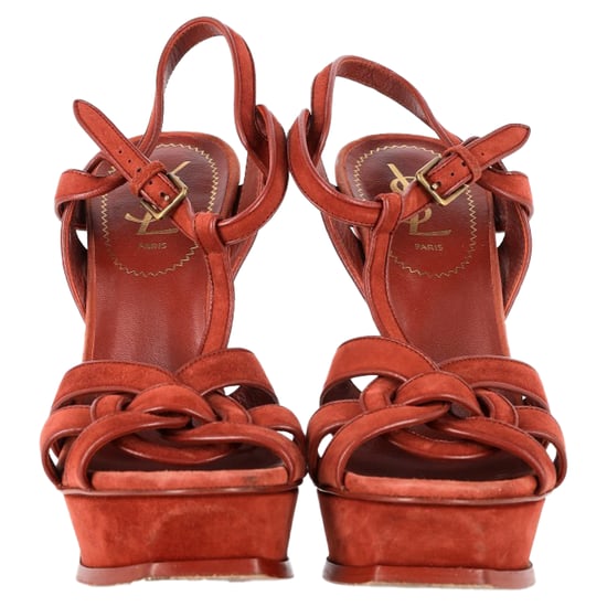 Saint Laurent Tribute Sandalen aus burgunderrotem Wildleder - Image 2