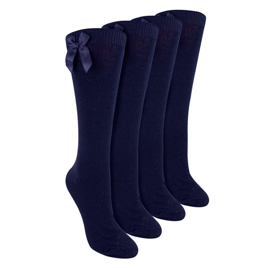 Mädchen 4er-Pack Kniestrümpfe mit Schleife | Kinder Unifarbene lange Socken - Image 1