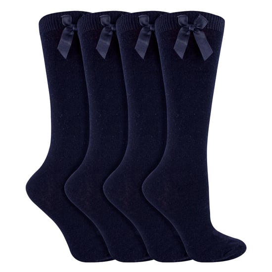 Mädchen 4er-Pack Kniestrümpfe mit Schleife | Kinder Unifarbene lange Socken - Image 3