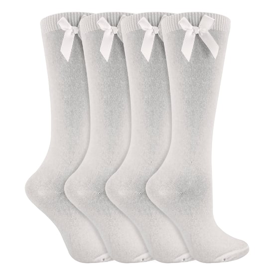 Mädchen 4er-Pack kniehohe Schulsocken mit Schleifenband | Einfache lange Socken für Kinder - Image 3