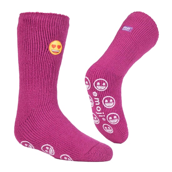 Wärmehalter - Kindercharakter rutschfeste 2.3 TOG Winter warme thermische Hausschuhsocken mit Greifern - Emoji Herz Gesicht - Image 3