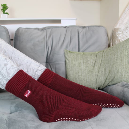 Kinder Hausschuh Socken mit Greifern | THMO | Dick & warm Komfort Loose Top Non Slip Thermal Socken - Fuchsia - Image 5