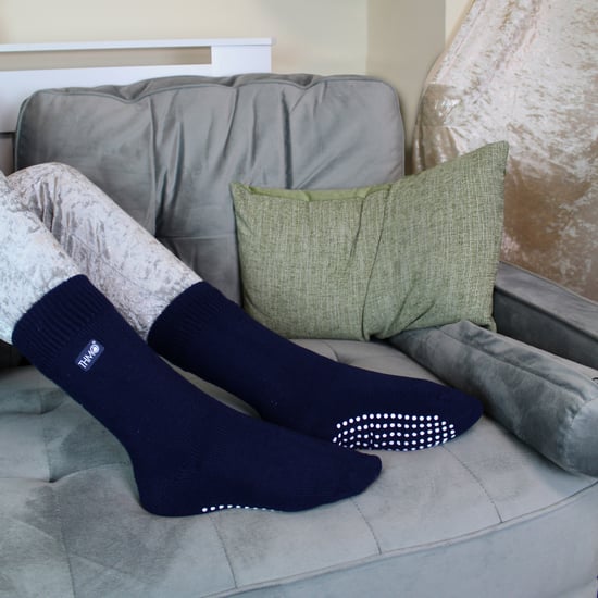 Kids Indoor Slipper Socken mit Greifern | THMO | Thick & Warm Comfort Loose Top Non Slip Thermal Socks - Navy - Image 3