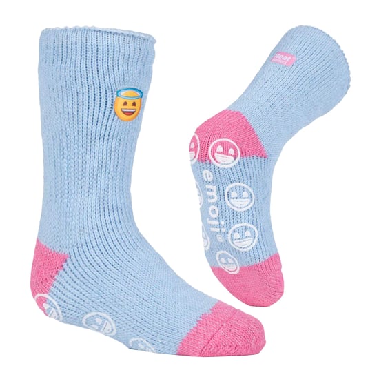 Wärmehalter - Kindercharakter rutschfeste 2.3 TOG Winter warme thermische Hausschuhsocken mit Greifern - Emoji Engelsgesicht - Image 3