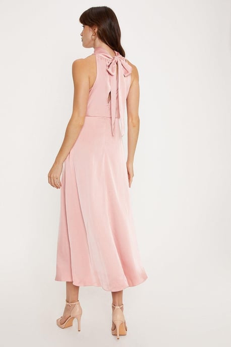 Satin Halter Neck Midi Bridesmaids Dress - Image 3