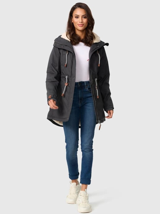 Navahoo Ireliaa Damen Parka – Windabweisende Winterjacke mit Teddyfell & Kapuze - Anthrazit - Image 3