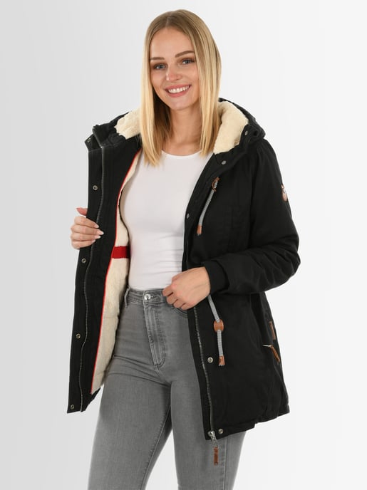 Navahoo Ireliaa Damen Parka – Windabweisende Winterjacke mit Teddyfell & Kapuze - Schwarz - Image 1