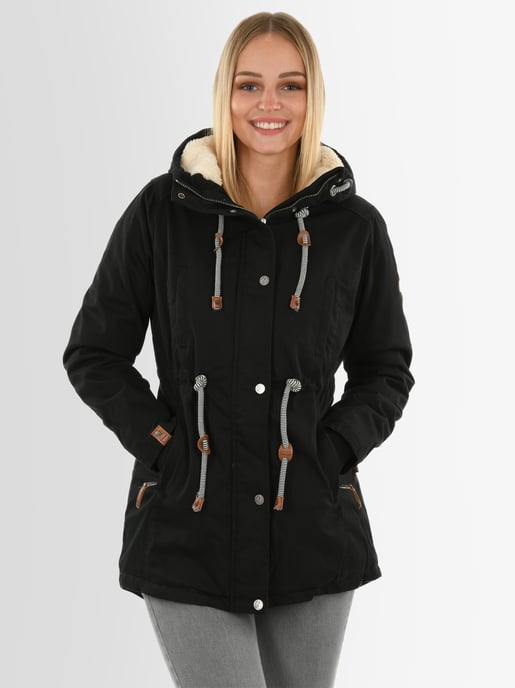 Navahoo Ireliaa Damen Parka – Windabweisende Winterjacke mit Teddyfell & Kapuze - Schwarz - Image 4