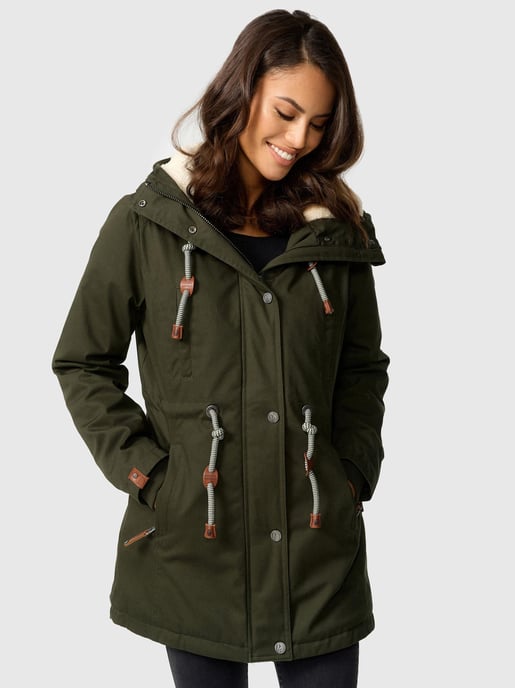 Navahoo Ireliaa Damen Parka – Windabweisende Winterjacke mit Teddyfell & Kapuze - Olive - Image 1