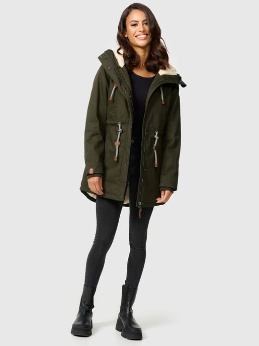 Navahoo Ireliaa Damen Parka – Windabweisende Winterjacke mit Teddyfell & Kapuze - Olive - Image 2