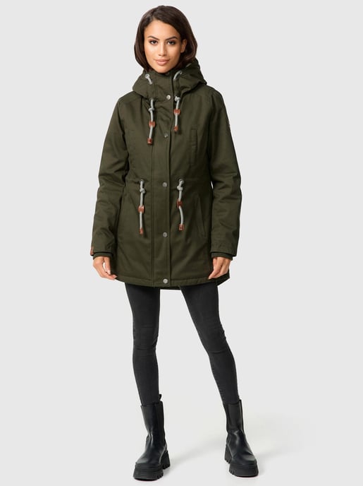 Navahoo Ireliaa Damen Parka – Windabweisende Winterjacke mit Teddyfell & Kapuze - Olive - Image 3