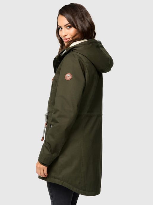 Navahoo Ireliaa Damen Parka – Windabweisende Winterjacke mit Teddyfell & Kapuze - Olive - Image 4