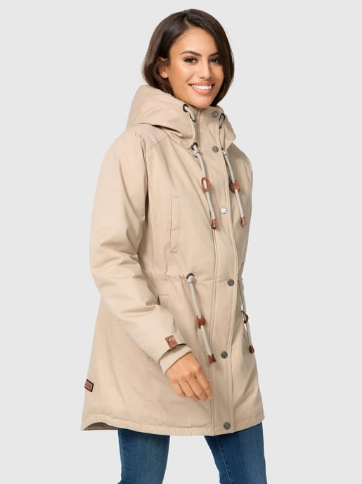 Navahoo Ireliaa Damen Parka – Windabweisende Winterjacke mit Teddyfell & Kapuze - Beige - Image 3