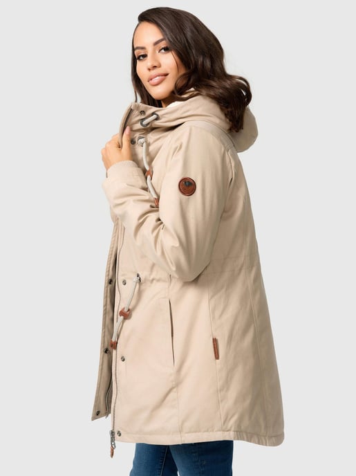 Navahoo Ireliaa Damen Parka – Windabweisende Winterjacke mit Teddyfell & Kapuze - Beige - Image 4