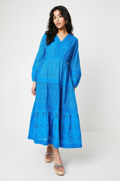 Petite Broderie Trim Detail Puff Sleeve Midi Dress - Image 4