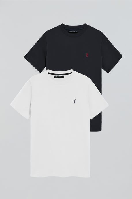 Pack mit zwei T-Shirts marineblau und weiß mit Rundhalsausschnitt und Rigby Go Logo-Stickerei - Image 1