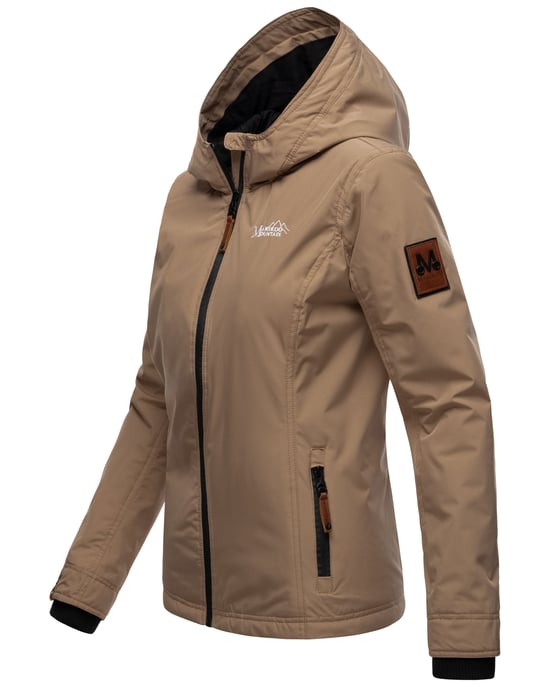 Marikoo Damen Übergangsjacke leichte wind- und wasserabweisende Jacke mit Kapuze Taupe - Image 3