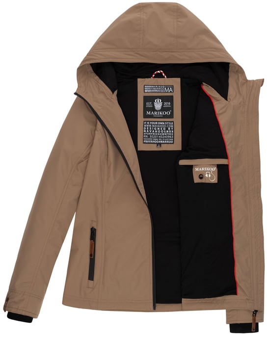 Marikoo Damen Übergangsjacke leichte wind- und wasserabweisende Jacke mit Kapuze Taupe - Image 6