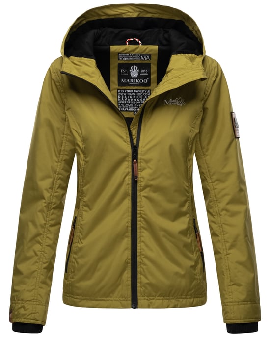 Marikoo Damen Übergangsjacke leichte wind- und wasserabweisende Jacke mit Kapuze Moosgrün - Image 1
