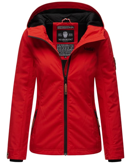 Marikoo Damen Übergangsjacke leichte wind- und wasserabweisende Jacke mit Kapuze Rot - Image 1