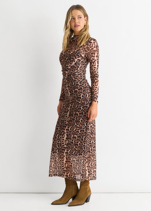 Braunes Netz-Maxikleid aus Jersey mit Tiermuster - Image 4
