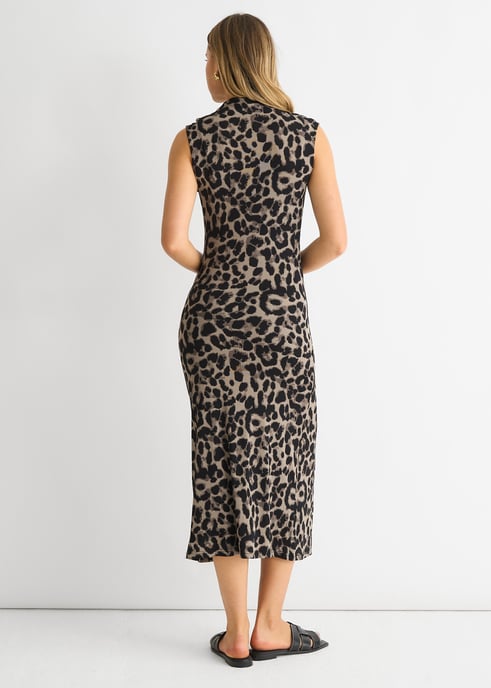 Graues gerüschtes Midikleid mit Tiermuster - Image 2