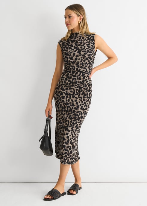 Graues gerüschtes Midikleid mit Tiermuster - Image 3