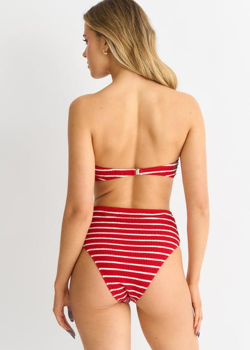 Rotes strukturiertes Bikini-Oberteil mit Streifen und Drehung - Image 2