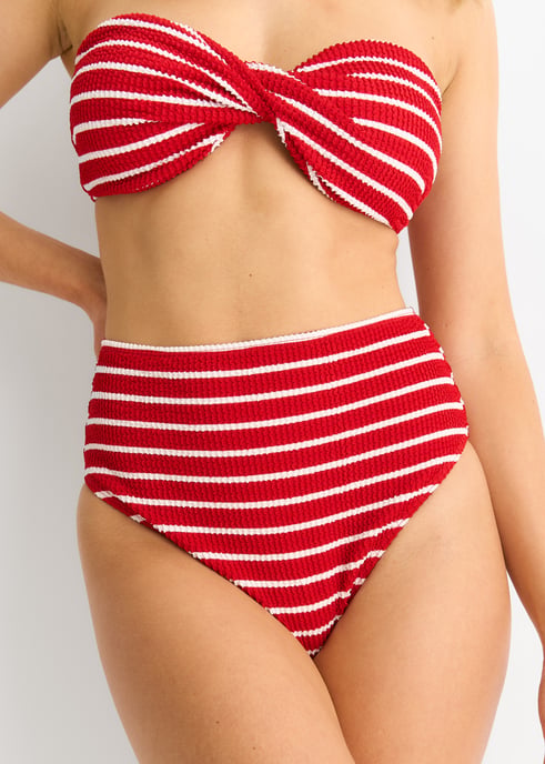 Rotes strukturiertes Bikini-Oberteil mit Streifen und Drehung - Image 3