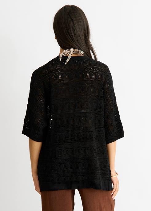 Schwarze gehäkelte Strickjacke von Kante zu Kante - Image 2